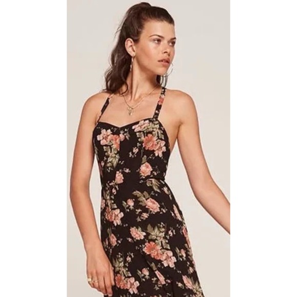 Reformation Dresses & Skirts - Reformation Black Floral Midi Dress with Pink & Green Bouquet